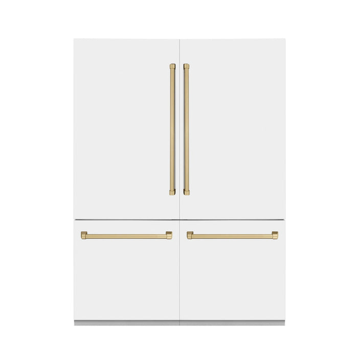 ZLINE 60" Autograph Edition French Door Refrigerator, Internal Water, Ice Dispenser, White Matte, Champagne Bronze Accents RBIVZ - WM - 60 - CB - Farmhouse Kitchen and Bath