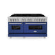 ZLINE 60" Dual Fuel Range Snow Stainless, Blue Matte Door, RAS-BM-60