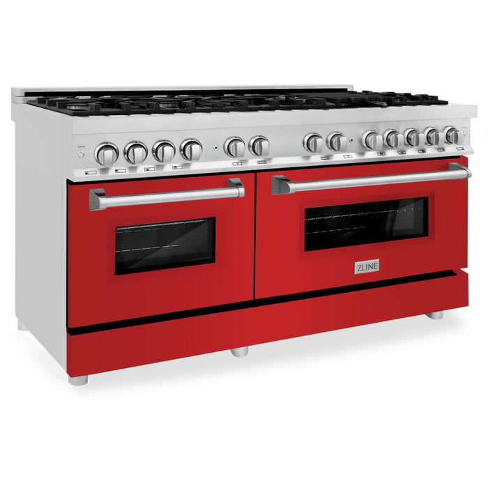 ZLINE 60" Professional Dual Fuel Range with Red Matte Door, RA - RM - 60 - Farmhouse Kitchen and Bath
