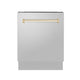 ZLINE Autograph 24" Dishwasher Stainless Door, Gold Handle DWVZ-304-24-G