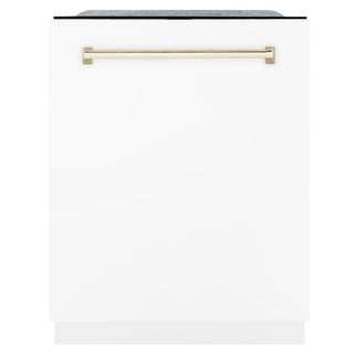 ZLINE Autograph 24" Dishwasher White Door, Gold DWMTZ-WM-24-G