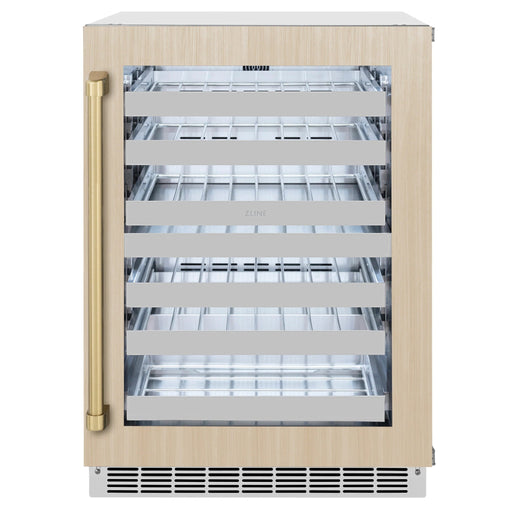 ZLINE Autograph 24 in. Dual Zone 44 Bottle Wine Cooler With Panel Ready Glass Door And Champagne Bronze Handle RWDPOZ - 24 - CB - Farmhouse Kitchen and Bath