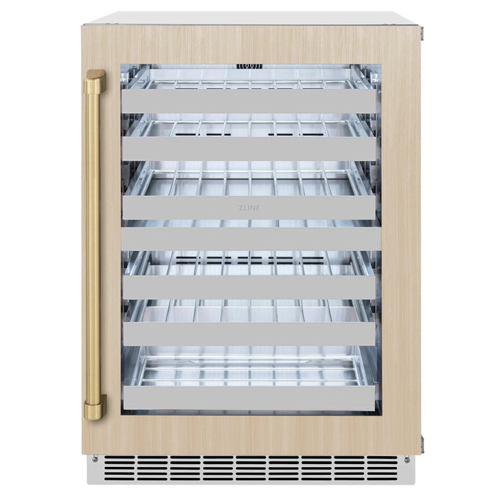 ZLINE Autograph 24 in. Dual Zone 44 Bottle Wine Cooler With Panel Ready Glass Door And Champagne Bronze Handle RWDPOZ - 24 - CB - Farmhouse Kitchen and Bath