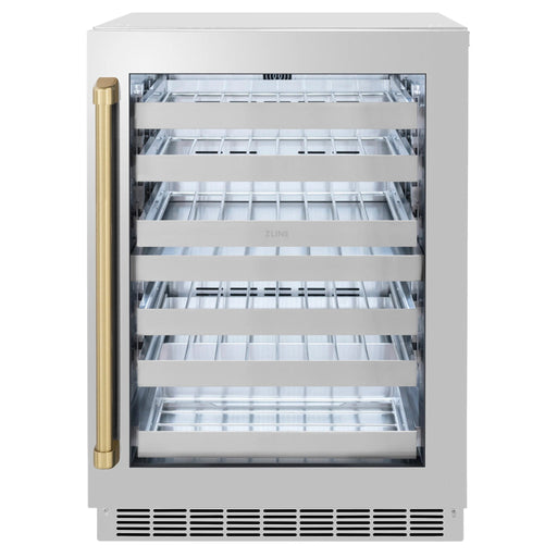 ZLINE Autograph 24 in. Dual Zone 44 Bottle Wine Cooler With Stainless Steel Glass Door And Champagne Bronze Handle RWDOZ - GS - 24 - CB - Farmhouse Kitchen and Bath