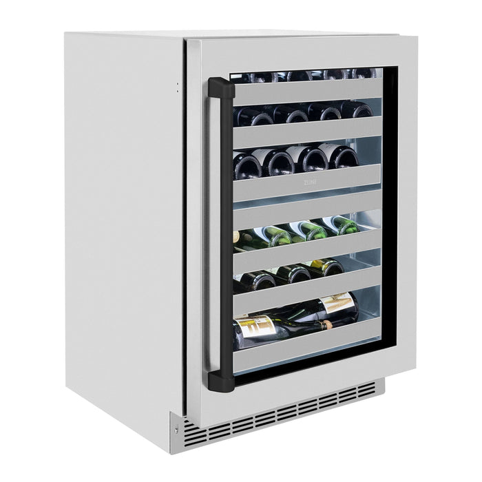 ZLINE Autograph 24 in. Dual Zone 44 Bottle Wine Cooler With Stainless Steel Glass Door And Matte Black Handle RWDOZ - GS - 24 - MB - Farmhouse Kitchen and Bath