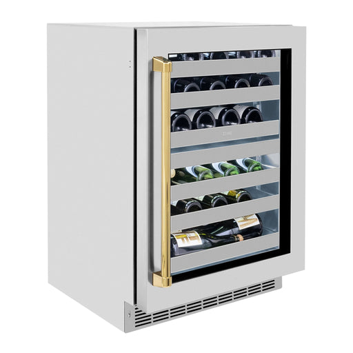 ZLINE Autograph 24 in. Dual Zone 44 Bottle Wine Cooler With Stainless Steel Glass Door And Polished Gold Handle RWDOZ - GS - 24 - G - Farmhouse Kitchen and Bath