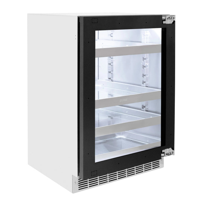 ZLINE Autograph Edition 24 in. Touchstone 151 Can Beverage Fridge With Panel Ready Glass Door And Matte Black Handle RBSPOZ - 24 - MB - Farmhouse Kitchen and Bath