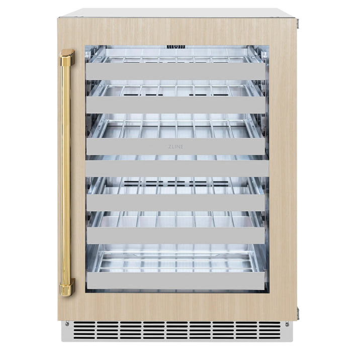 ZLINE Autograph Edition 24 in. Touchstone Dual Zone 44 Bottle Wine Cooler With Panel Ready Glass Door And Polished Gold Handle RWDPOZ - 24 - G - Farmhouse Kitchen and Bath