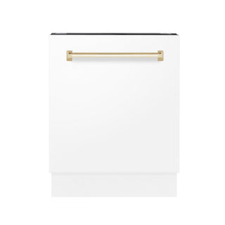 ZLINE Autograph White Door 24" Dishwasher, Gold Handle DWVZ-WM-24-G