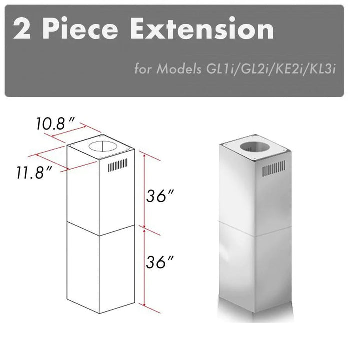 ZLINE Chimney Extension for 10' - 12' Ceiling, 2PCEXT - GL1i/GL2i/KE2i/KL3i - Farmhouse Kitchen and Bath