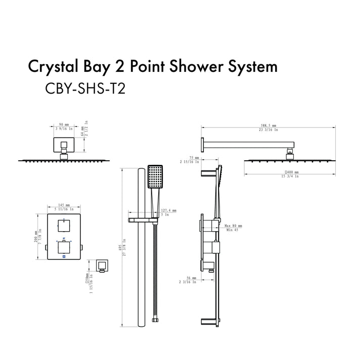ZLINE Crystal Bay Thermostatic Shower System CBY - SHS - T2 - PG - Farmhouse Kitchen and Bath