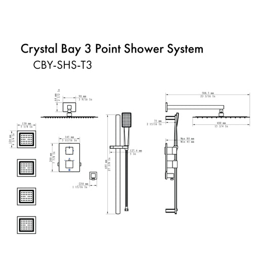 ZLINE Crystal Bay Thermostatic Shower System with Body Jets CBY - SHS - T3 - CB - Farmhouse Kitchen and Bath