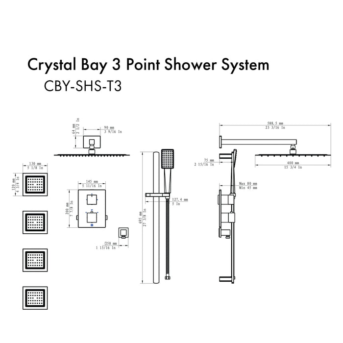 ZLINE Crystal Bay Thermostatic Shower System with Body Jets CBY - SHS - T3 - MB - Farmhouse Kitchen and Bath