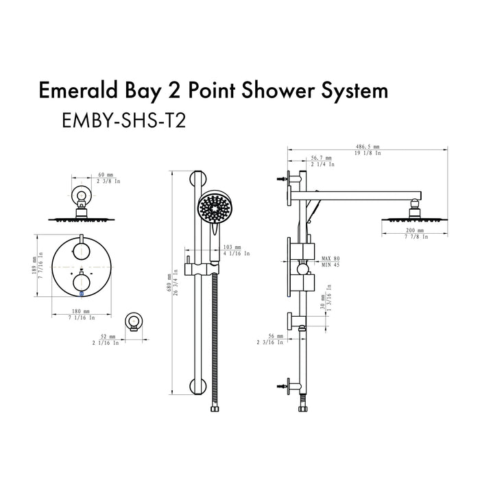 ZLINE Emerald Bay Thermostatic Shower System EMBY - SHS - T2 - BN - Farmhouse Kitchen and Bath