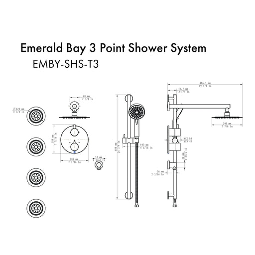 ZLINE Emerald Bay Thermostatic Shower System with Body Jets EMBY - SHS - T3 - BN - Farmhouse Kitchen and Bath