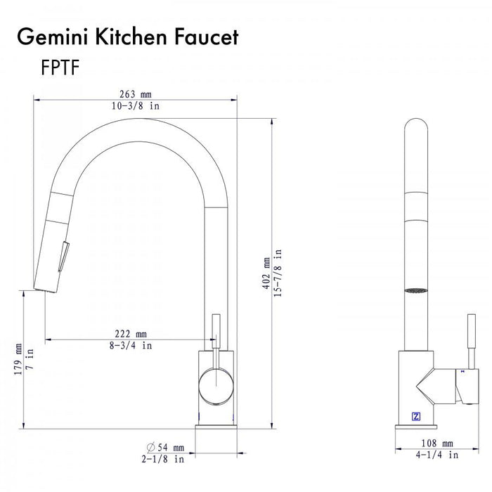 ZLINE Gemini Kitchen Faucet in Gun Metal, GEM - KF - GM - Farmhouse Kitchen and Bath