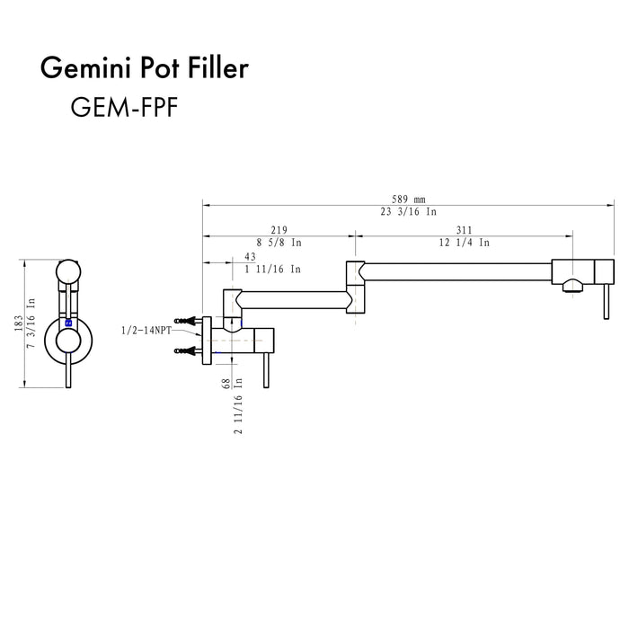 ZLINE Gemini Pot Filler GEM - FPF - BN - Farmhouse Kitchen and Bath