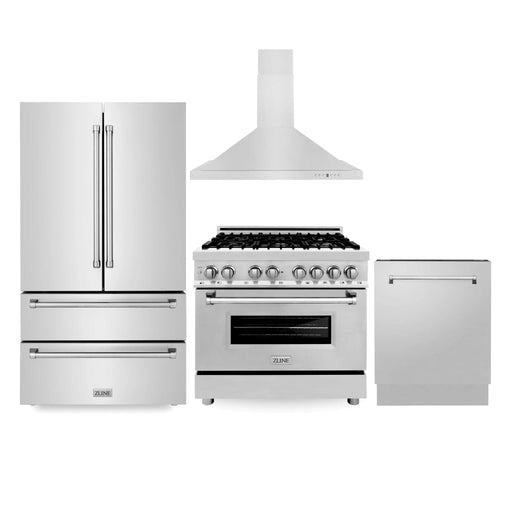 ZLINE Kitchen Package Refrigerator, Range,Range Hood , Dishwasher, 4KPR - RARH36 - DWV - Farmhouse Kitchen and Bath