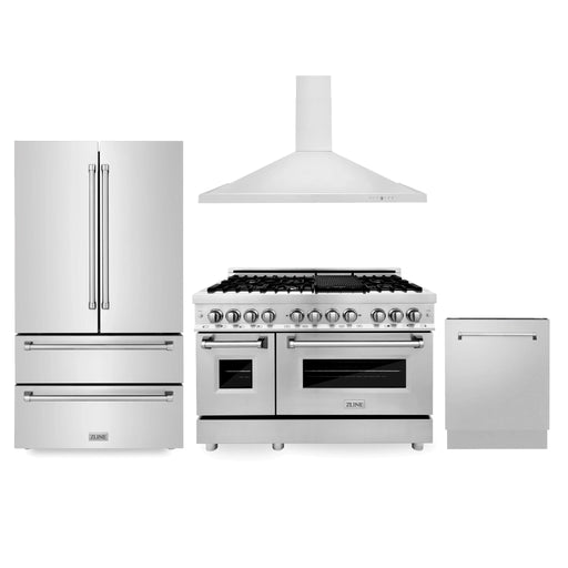 ZLINE Kitchen Package Refrigerator, Range,Range Hood , Dishwasher, 4KPR - RARH48 - DWV - Farmhouse Kitchen and Bath