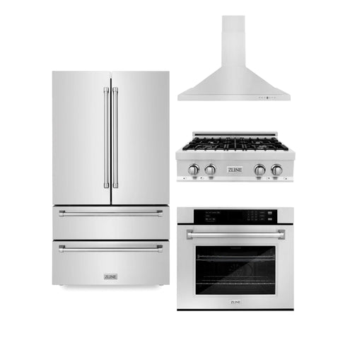 ZLINE Kitchen Package Refrigerator, Rangetop, Rangehood, Wall Oven, 4KPR - RTRH30 - AWS - Farmhouse Kitchen and Bath