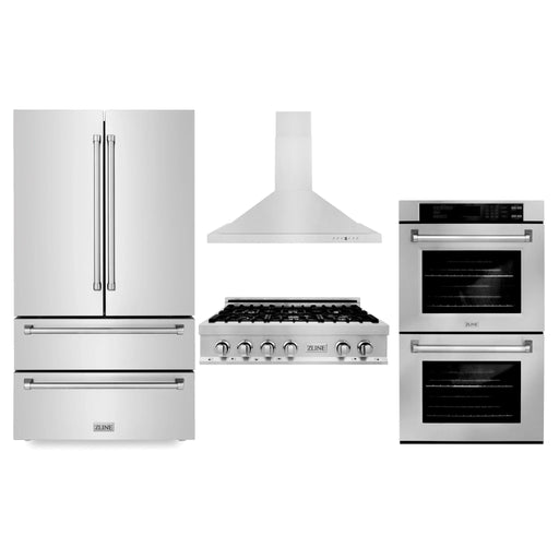 ZLINE Kitchen Package Refrigerator, Rangetop, Rangehood, Wall Oven, 4KPR - RTRH36 - AWD - Farmhouse Kitchen and Bath