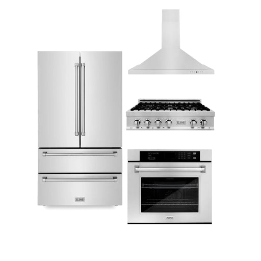 ZLINE Kitchen Package Refrigerator, Rangetop, Rangehood, Wall Oven, 4KPR - RTRH36 - AWS - Farmhouse Kitchen and Bath