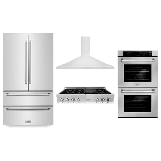 ZLINE Kitchen Package Refrigerator, Rangetop, Rangehood, Wall Oven, 4KPR - RTRH48 - AWD - Farmhouse Kitchen and Bath