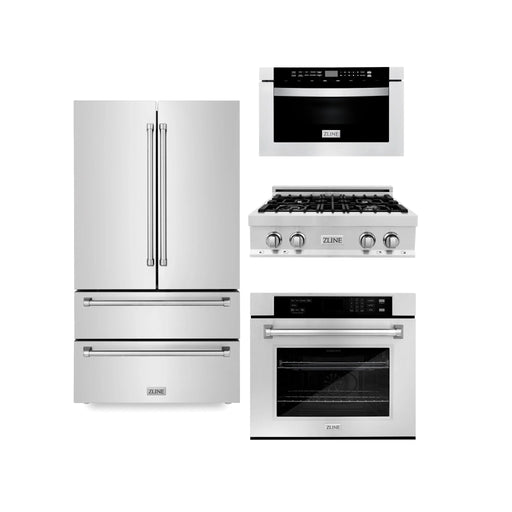 ZLINE Kitchen Package Refrigerator, Rangetop, Wall Oven, Microwave 4KPR - RT30 - MWAWS - Farmhouse Kitchen and Bath