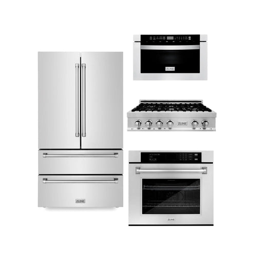 ZLINE Kitchen Package Refrigerator, Rangetop, Wall Oven, Microwave 4KPR - RT36 - MWAWS - Farmhouse Kitchen and Bath