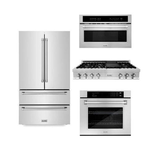 ZLINE Kitchen Package Refrigerator, Rangetop, Wall Oven, Microwave 4KPR - RT48 - MWAWS - Farmhouse Kitchen and Bath