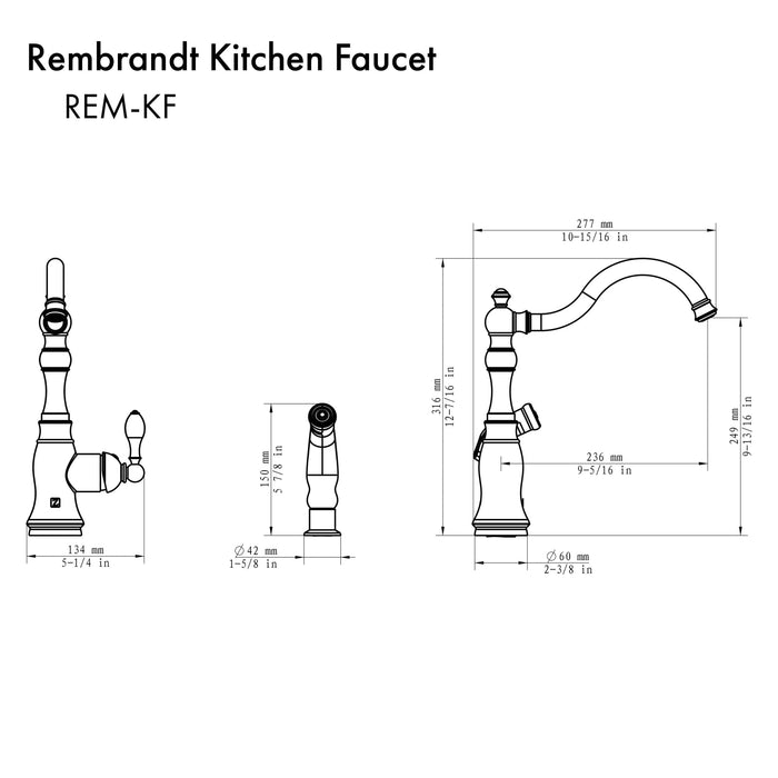 ZLINE Rembrandt Kitchen Faucet, REM - KF - BN - Farmhouse Kitchen and Bath