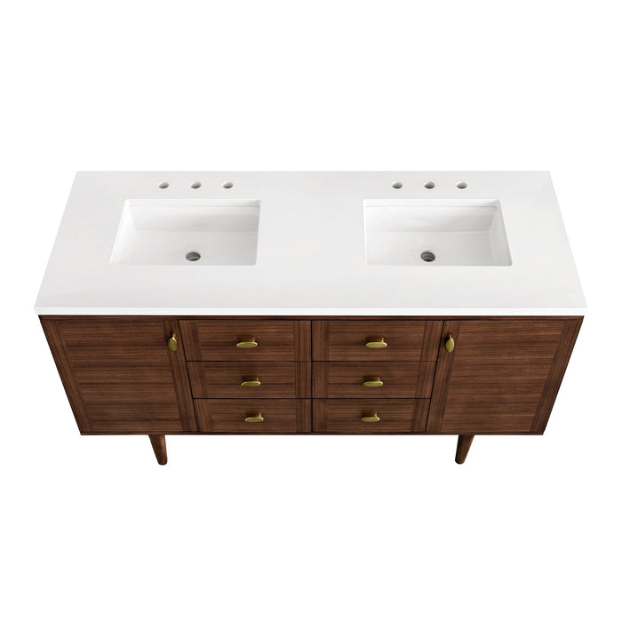 James Martin Amberly 60" Dual Mount Double Bathroom Vanity, Mid-Century Walnut