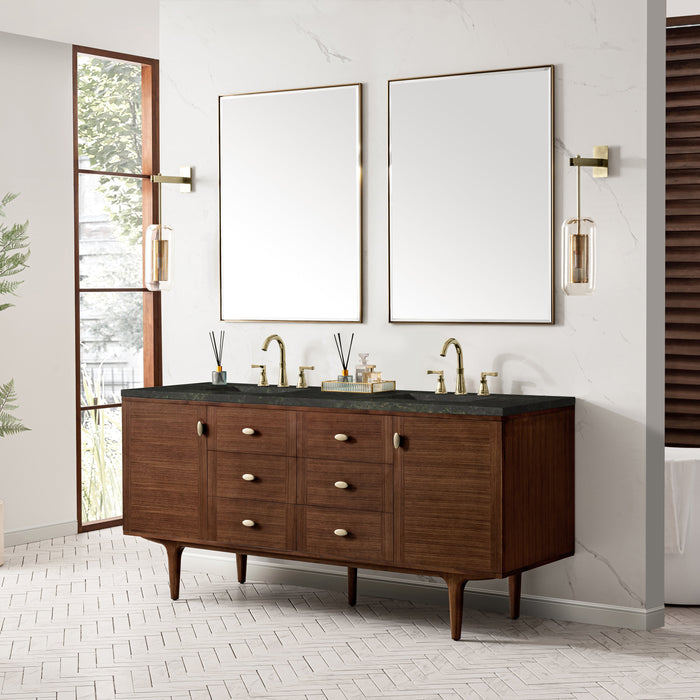 James Martin Amberly 72" Dual Mount Double Bathroom Vanity, Mid-Century Walnut
