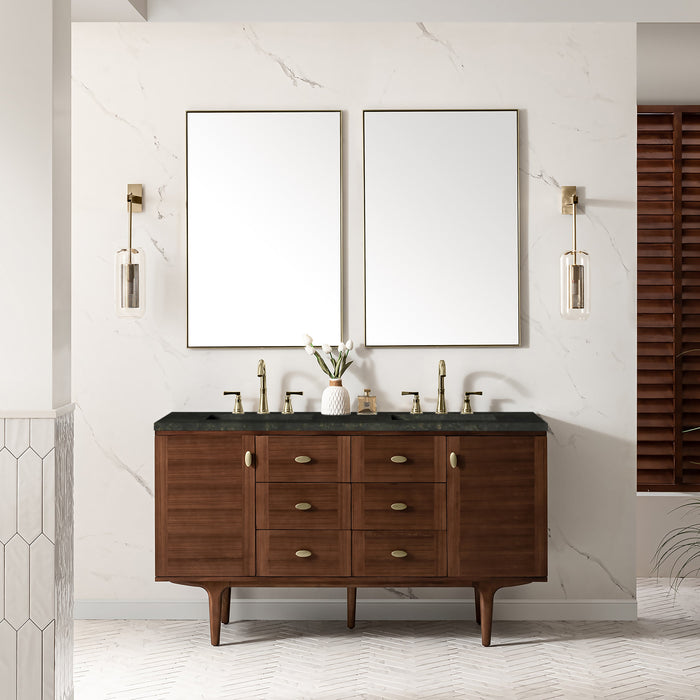 James Martin Amberly 60" Dual Mount Double Bathroom Vanity, Mid-Century Walnut