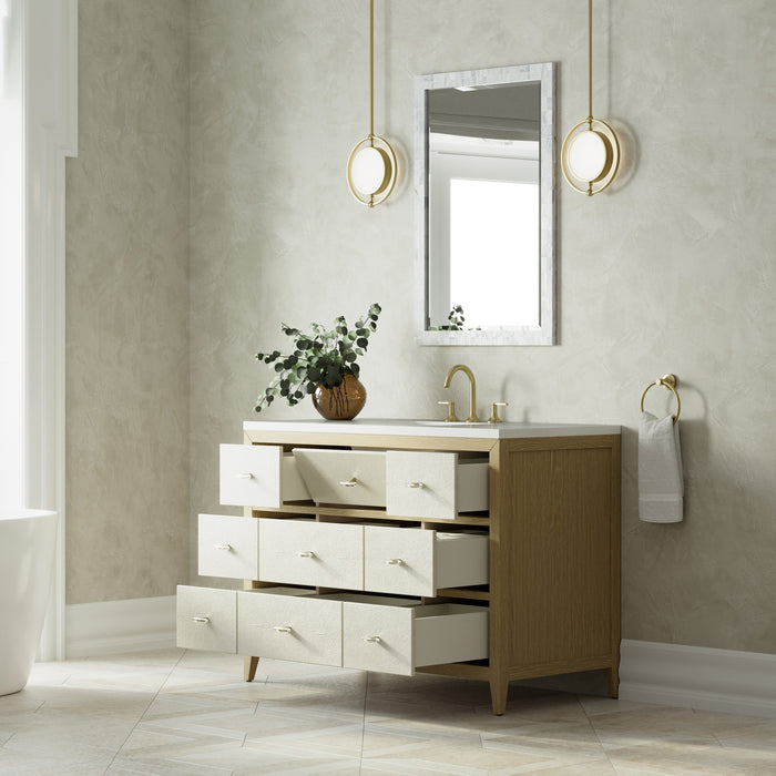 James Martin Celeste 48" Single Bathroom Vanity, Sunwashed Oak with Embossed Shagreen Drawer Fronts