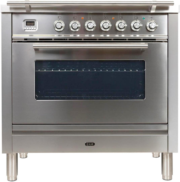 ILVE Professional Plus 36 Inch Dual Fuel Liquid Propane Freestanding Range in Stainless Steel with Chrome Trim UPW90FDMPILP - Farmhouse Kitchen and Bath