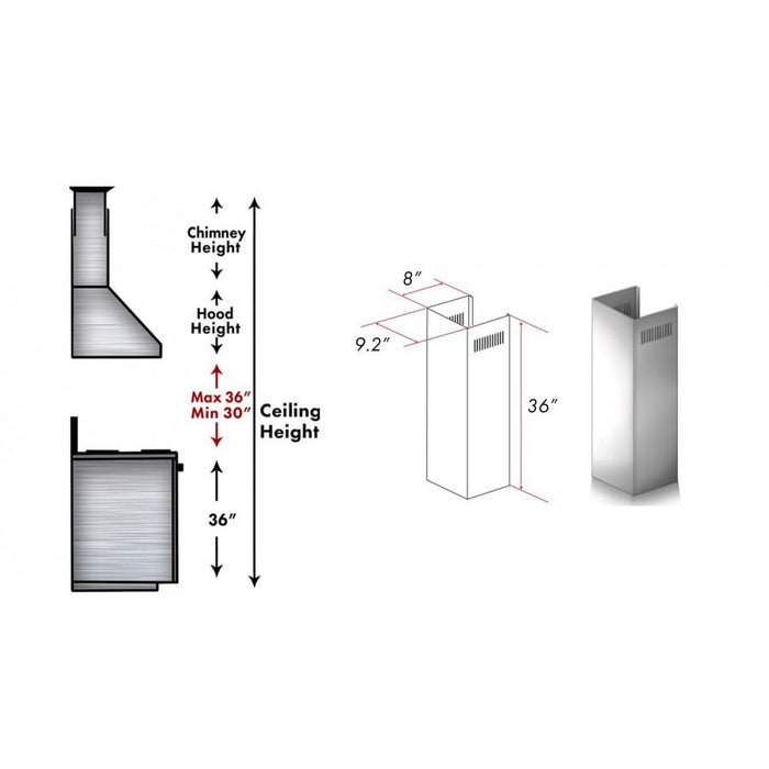 ZLINE 1 Piece Chimney Extension for 10ft Ceiling (1PCEXT-KB/KL2/KL3) - Farmhouse Kitchen and Bath