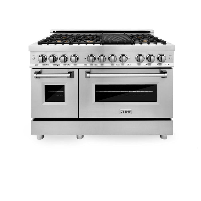 ZLINE 48" Gas Burner/Electric Oven Range Stainless, Brass Burners, RA-BR-48 - Farmhouse Kitchen and Bath