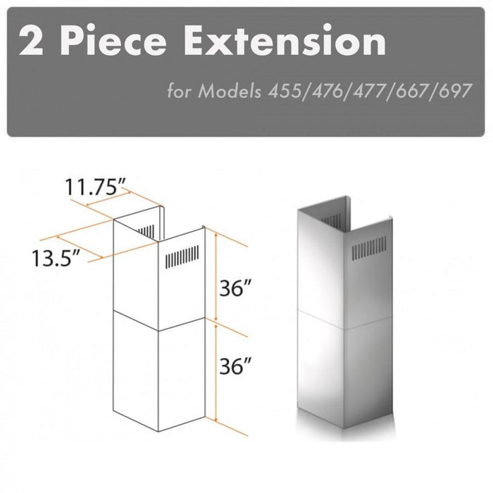 ZLINE 2 Piece Chimney Extension for 12'Ceiling,2PCEXT-455/476/477/667/697 - Farmhouse Kitchen and Bath
