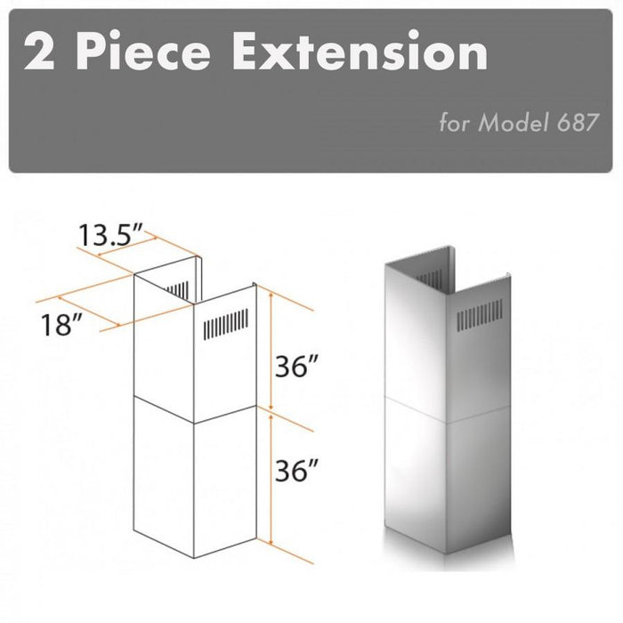 ZLINE 2 Piece Chimney Extension for 12' Ceiling, 2PCEXT-687 - Farmhouse Kitchen and Bath
