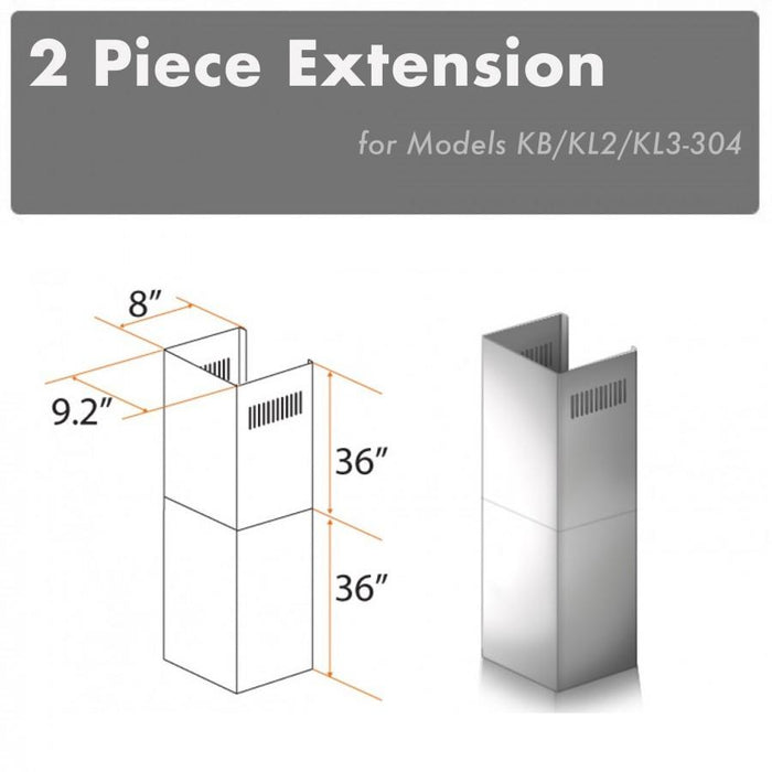 ZLINE 2 Piece Chimney Extensions for 12ft Ceiling, 2PCEXT-KB/KL2/KL3-304 - Farmhouse Kitchen and Bath