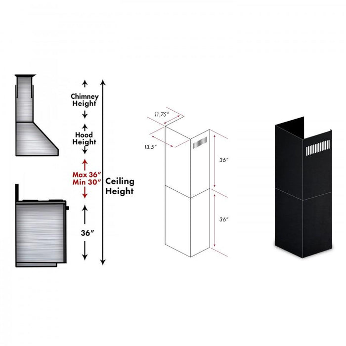 ZLINE 2-36" Chimney Extensions for 10 ft. to 12 ft. Ceilings, 2PCEXT-BS655N - Farmhouse Kitchen and Bath