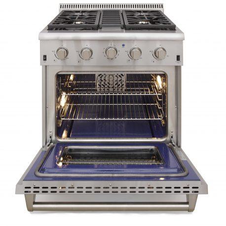 Kucht 30” Pro Stainless Gas Range, 4.2 cu ft, Blue Knobs, KRG3080U-B - Farmhouse Kitchen and Bath