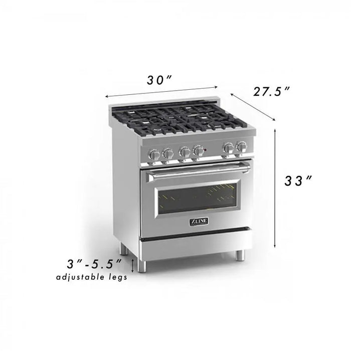 ZLINE 30 in. 4.2 Cu. ft. 4 Burner GAS Range with Convection GAS Oven in Stainless Steel (SGR30)