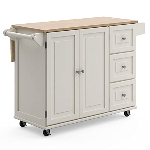 Homestyles Dolly Madison Off-White Mobile Kitchen Island Cart with Wood Drop Leaf Breakfast Bar - Farmhouse Kitchen and Bath
