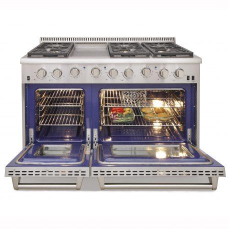 Kucht 48" Pro Stainless Gas Range, 6.7 cu ft, Black Knobs, KRG4804U-K - Farmhouse Kitchen and Bath