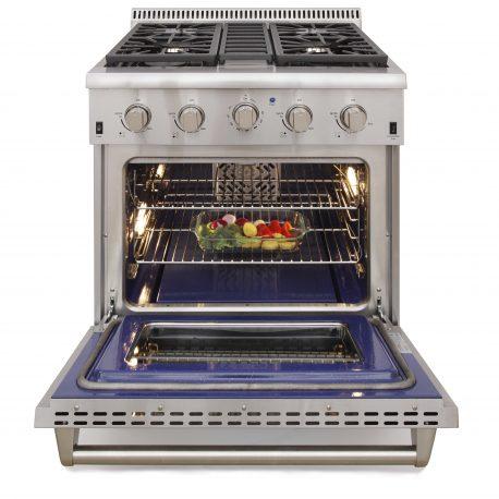 Kucht 30” Pro Stainless Gas Range, 4.2 cu ft, Blue Knobs, KRG3080U-B - Farmhouse Kitchen and Bath