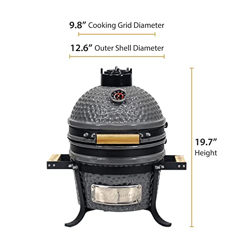 VESSILS 9.8-in W Kamado Charcoal BBQ Grill – Heavy Duty Ceramic Barbecue Smoker and Roaster with Built-in Thermometer and Stainless Steel Grate - Farmhouse Kitchen and Bath
