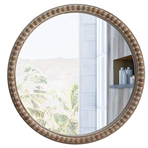 Distressed Wood Frame Accent Mirror, Rustic Farmhouse Style Decorative Wall Mirror (Round) - Farmhouse Kitchen and Bath