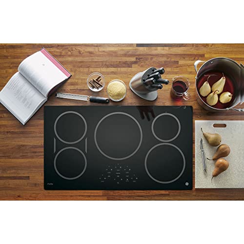 GE 36-Inch Cooktop with 5 Induction | Pan Size Sensors, SyncBurners, Red LED Display, Kitchen Timer, 3,700-Watt Element | ADA Compliant Fits Guarantee | PHP9036DJBB model - Farmhouse Kitchen and Bath